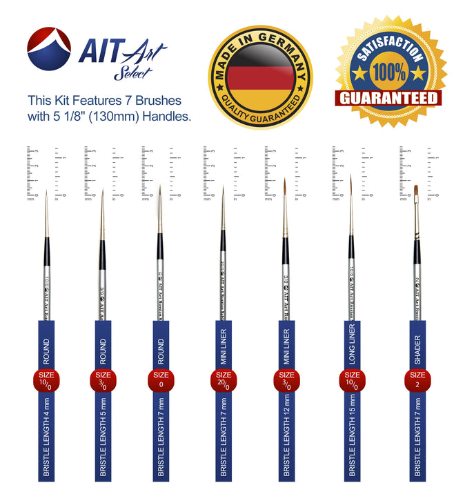 AIT Art Select, Set of 7 Pure Russian Sable Detail Paint Brushes, Handmade in Germany for Crafting Exquisite Details
