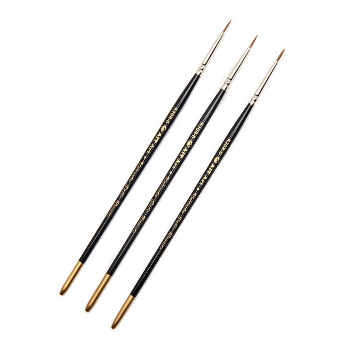 AIT Art Premium Pack of 3 Single Size Kolinsky Short-Handle Round Brushes, Handmade in USA, Pick the Exact Size You Want for Your Project