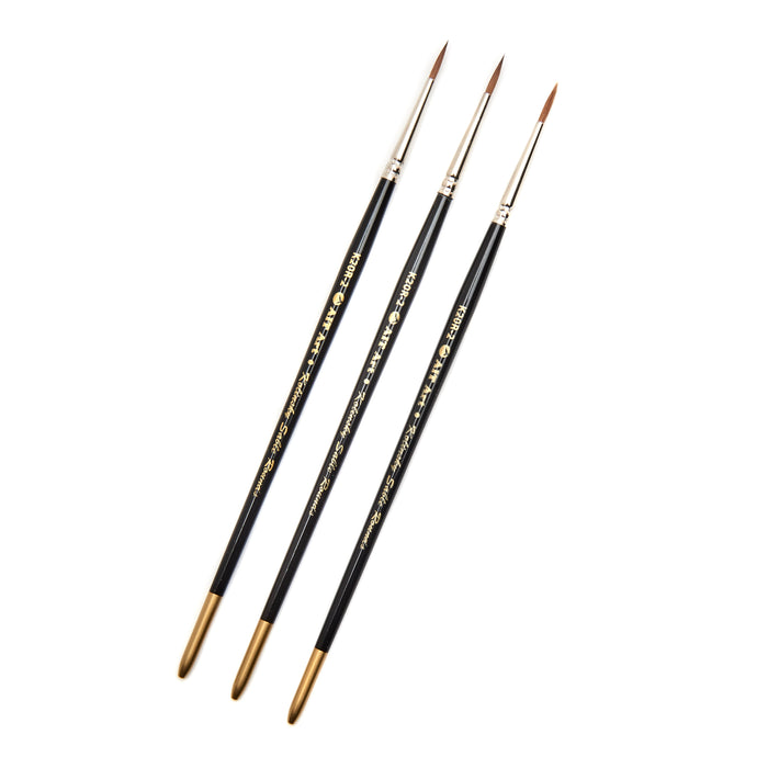 AIT Art Premium Pack of 3 Single Size Kolinsky Short-Handle Round Brushes, Handmade in USA, Pick the Exact Size You Want for Your Project
