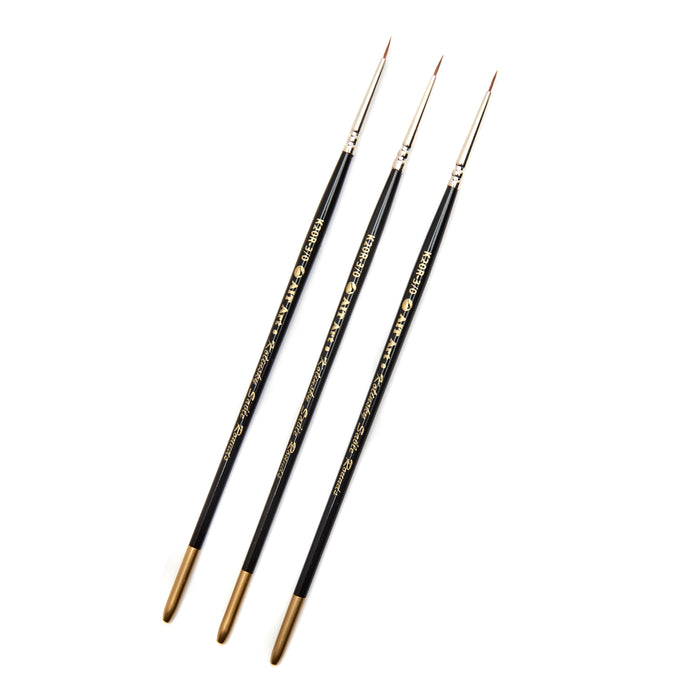 AIT Art Premium Pack of 3 Single Size Kolinsky Short-Handle Round Brushes, Handmade in USA, Pick the Exact Size You Want for Your Project