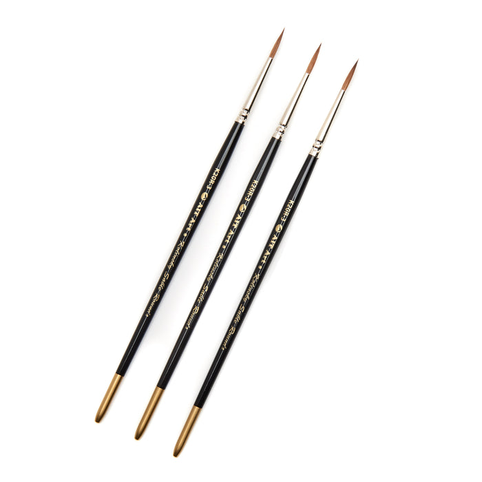 AIT Art Premium Pack of 3 Single Size Kolinsky Short-Handle Round Brushes, Handmade in USA, Pick the Exact Size You Want for Your Project