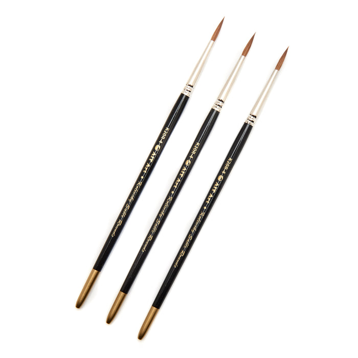 AIT Art Premium Pack of 3 Single Size Kolinsky Short-Handle Round Brushes, Handmade in USA, Pick the Exact Size You Want for Your Project