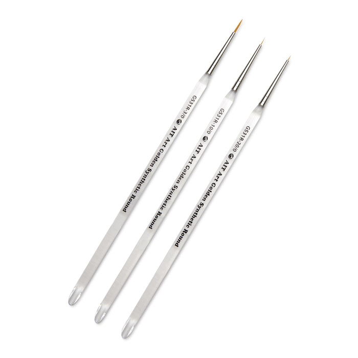 Pack of 3 Short-Handle Round Brushes, Clear Acrylic Handles with Beveled End, Handmade in USA, Pick the Size You Want for Your Project