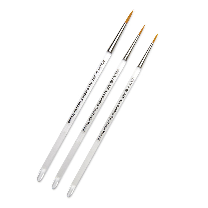 Pack of 3 Short-Handle Round Brushes, Clear Acrylic Handles with Beveled End, Handmade in USA, Pick the Size You Want for Your Project