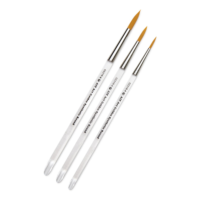 Pack of 3 Short-Handle Round Brushes, Clear Acrylic Handles with Beveled End, Handmade in USA, Pick the Size You Want for Your Project