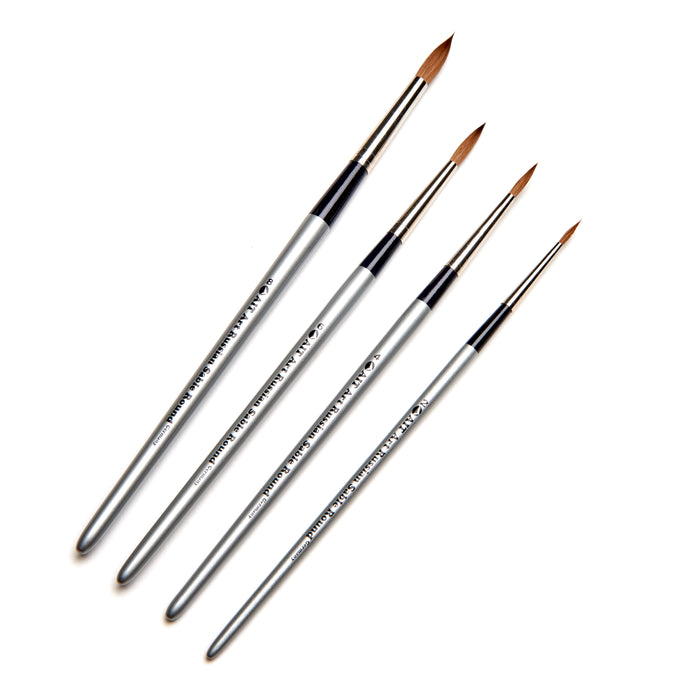AIT Art Select, Set of 4 Pure Russian Red Sable Round Paint Brushes, Handmade in Germany to Produce Superior Results