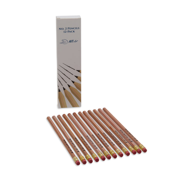 AIT Art Wood Pencils, Pack of 12, Unsharpened, No. 2 HB Lead, Latex Free Erasers, Made in USA to Handle Any Writing Task with Ease