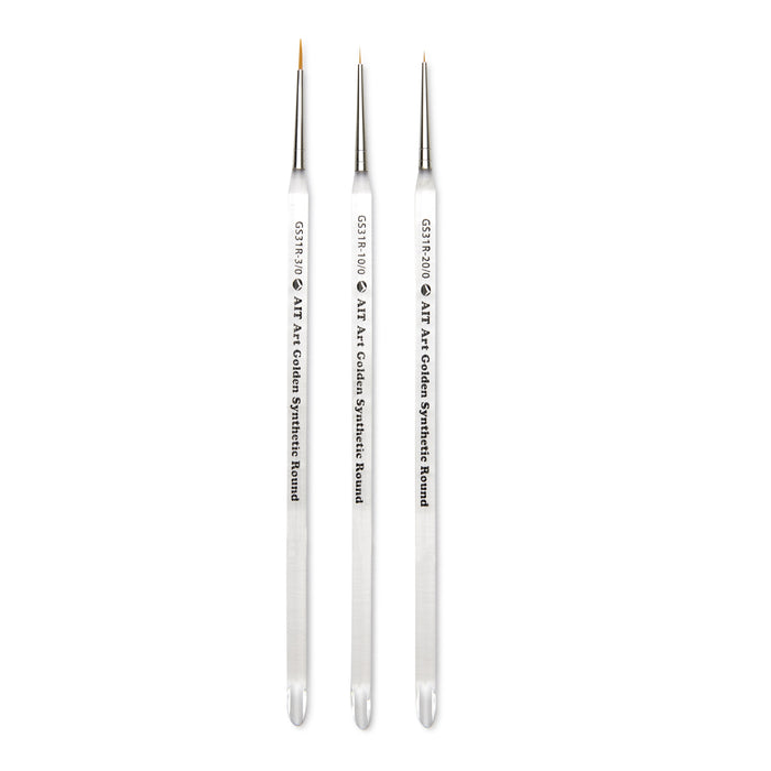 Pack of 3 Short-Handle Round Brushes, Clear Acrylic Handles with Beveled End, Handmade in USA, Pick the Size You Want for Your Project