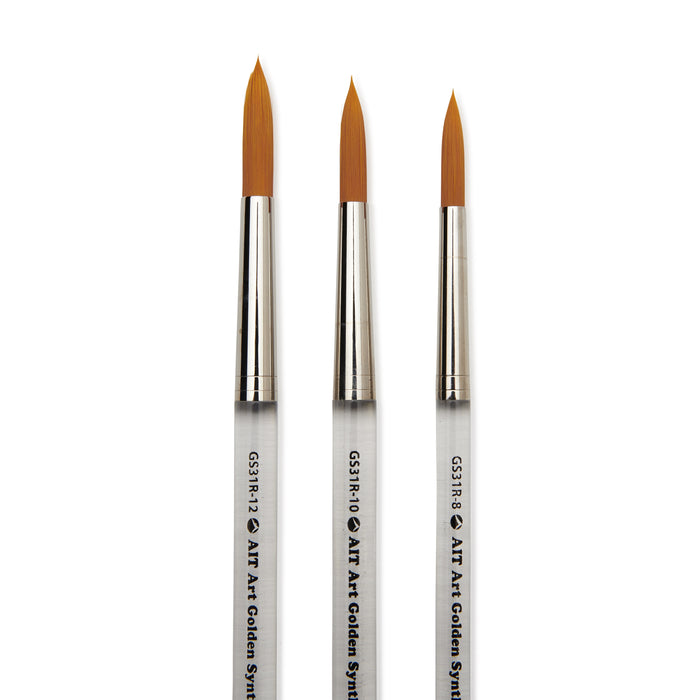 Pack of 3 Short-Handle Round Brushes, Clear Acrylic Handles with Beveled End, Handmade in USA, Pick the Size You Want for Your Project