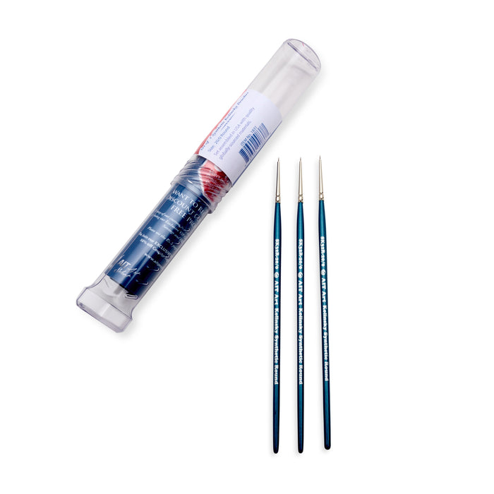 AIT Art Select Pack of 3 Single Size Detail Rounds, Synthetic Kolinsky Sable, Short-Handle Brushes, Set Assembled in USA, Pick the Exact Size You Want for Your Project