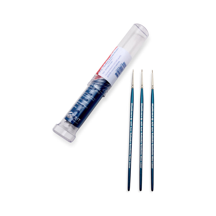 AIT Art Select Pack of 3 Single Size Detail Mini Liners, Synthetic Kolinsky Sable, Short-Handle Brushes, Set Assembled in USA, Pick the Exact Size You Want for Your Project