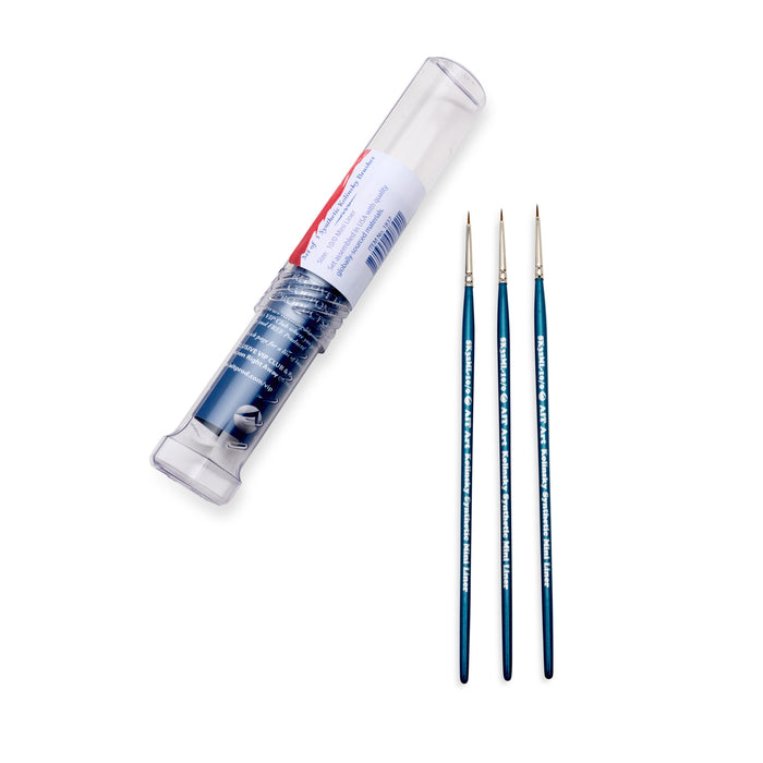AIT Art Select Pack of 3 Single Size Detail Mini Liners, Synthetic Kolinsky Sable, Short-Handle Brushes, Set Assembled in USA, Pick the Exact Size You Want for Your Project