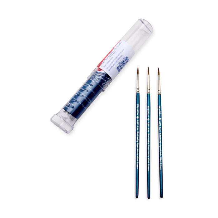 AIT Art Select Pack of 3 Single Size Detail Mini Liners, Synthetic Kolinsky Sable, Short-Handle Brushes, Set Assembled in USA, Pick the Exact Size You Want for Your Project