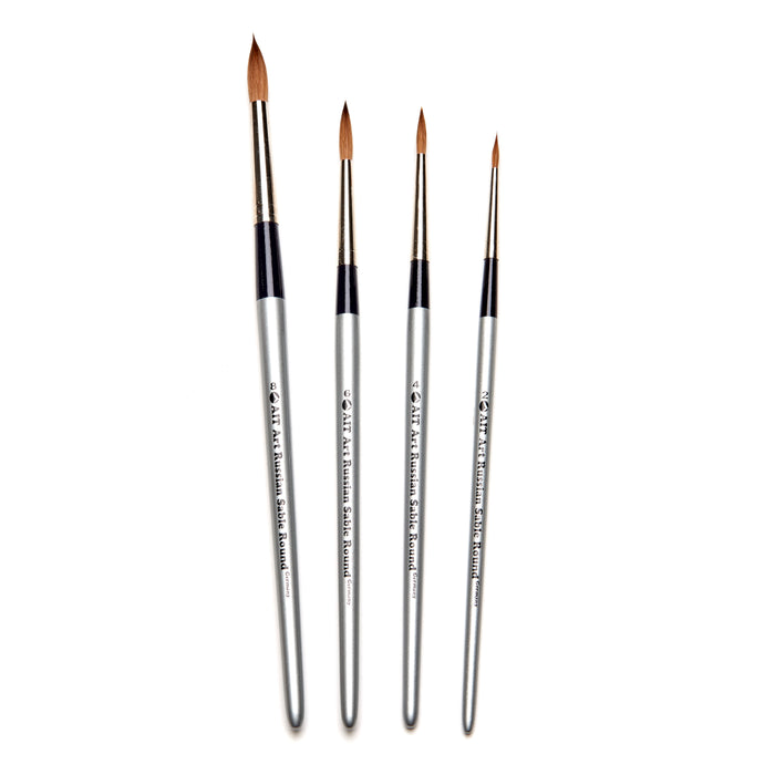 AIT Art Select, Set of 4 Pure Russian Red Sable Round Paint Brushes, Handmade in Germany to Produce Superior Results