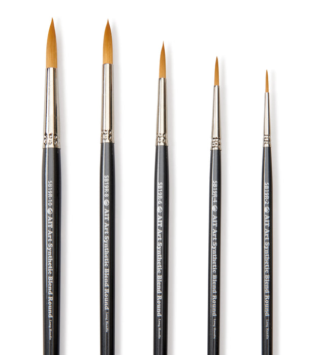 AIT Art Select Paint Brush Set, 5 Long Handle Synthetic Blend Round Paint Brushes, Handmade in USA, Set for Superior Results with Oil, Acrylic, and Watercolors