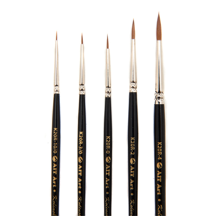 AIT Art Premium Detail Brush Set, 5 Pure Kolinsky Russian Red Sable Paint Brushes, Handmade in USA, Best Quality Set for Ultimate Details with Oil,  Acrylic or Watercolors