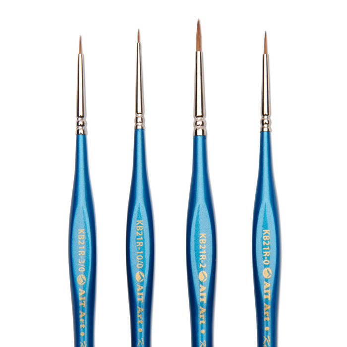 AIT Art Premium Detail Brush Set, 4 Kolinsky Blend Paint Brushes for Miniature Details, Handmade in USA for Trusted Performance, Triangular Handle Design for The Best Grip and Ultimate Precision