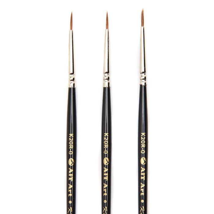 AIT Art Premium Pack of 3 Single Size Kolinsky Short-Handle Round Brushes, Handmade in USA, Pick the Exact Size You Want for Your Project