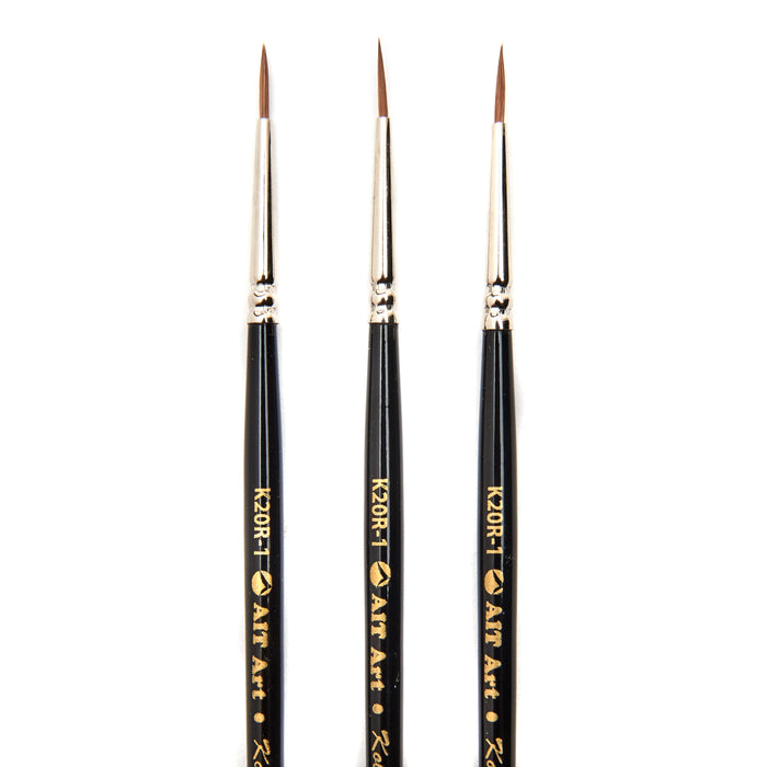 AIT Art Premium Pack of 3 Single Size Kolinsky Short-Handle Round Brushes, Handmade in USA, Pick the Exact Size You Want for Your Project