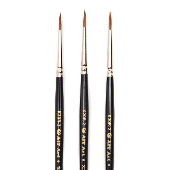 AIT Art Premium Pack of 3 Single Size Kolinsky Short-Handle Round Brushes, Handmade in USA, Pick the Exact Size You Want for Your Project