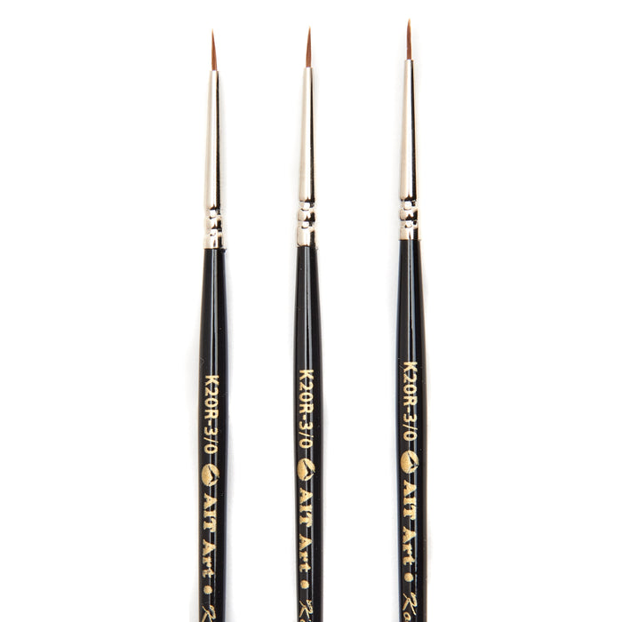 AIT Art Premium Pack of 3 Single Size Kolinsky Short-Handle Round Brushes, Handmade in USA, Pick the Exact Size You Want for Your Project