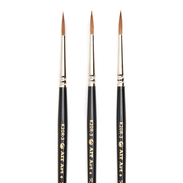 AIT Art Premium Pack of 3 Single Size Kolinsky Short-Handle Round Brushes, Handmade in USA, Pick the Exact Size You Want for Your Project