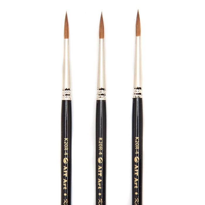 AIT Art Premium Pack of 3 Single Size Kolinsky Short-Handle Round Brushes, Handmade in USA, Pick the Exact Size You Want for Your Project