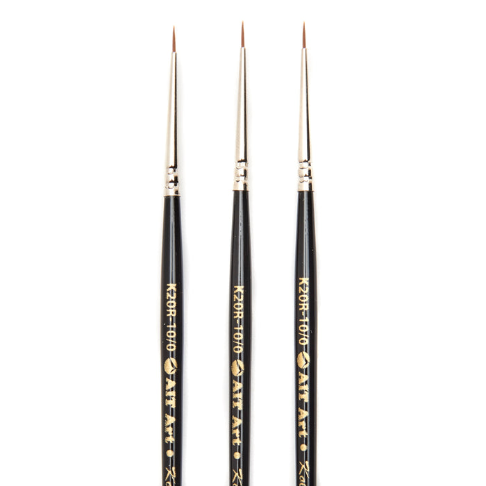 AIT Art Premium Pack of 3 Single Size Kolinsky Short-Handle Round Brushes, Handmade in USA, Pick the Exact Size You Want for Your Project