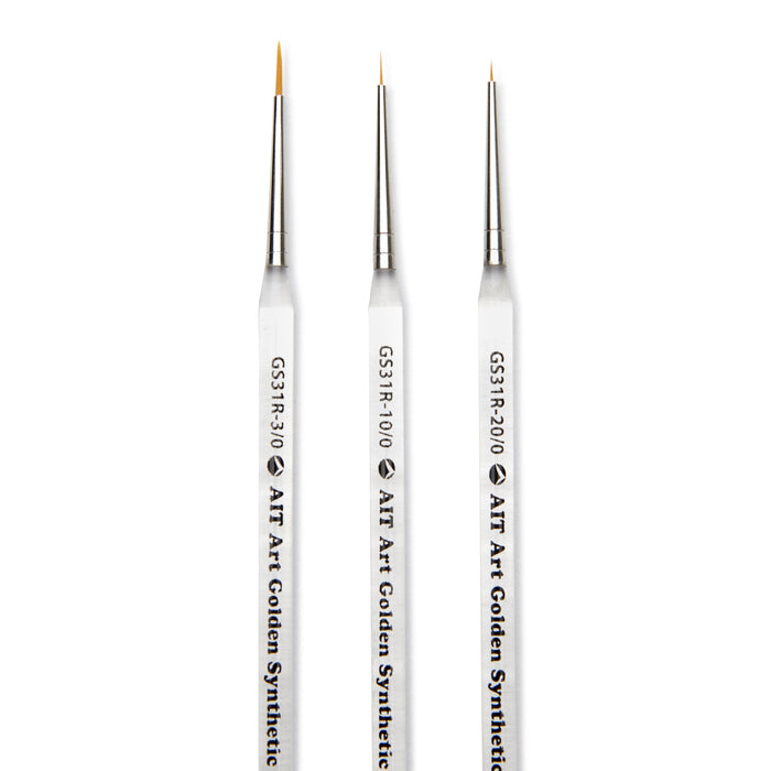 Pack of 3 Short-Handle Round Brushes, Clear Acrylic Handles with Beveled End, Handmade in USA, Pick the Size You Want for Your Project
