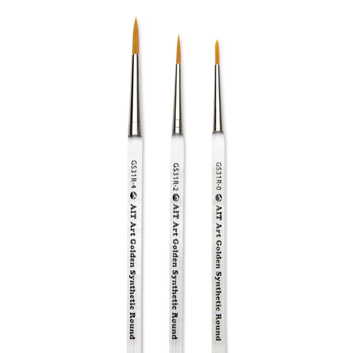 Pack of 3 Short-Handle Round Brushes, Clear Acrylic Handles with Beveled End, Handmade in USA, Pick the Size You Want for Your Project