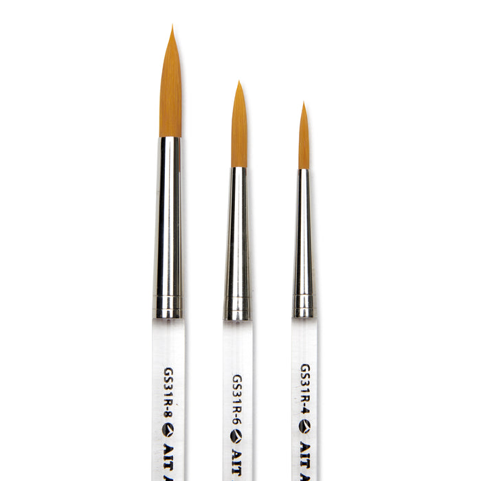 Pack of 3 Short-Handle Round Brushes, Clear Acrylic Handles with Beveled End, Handmade in USA, Pick the Size You Want for Your Project