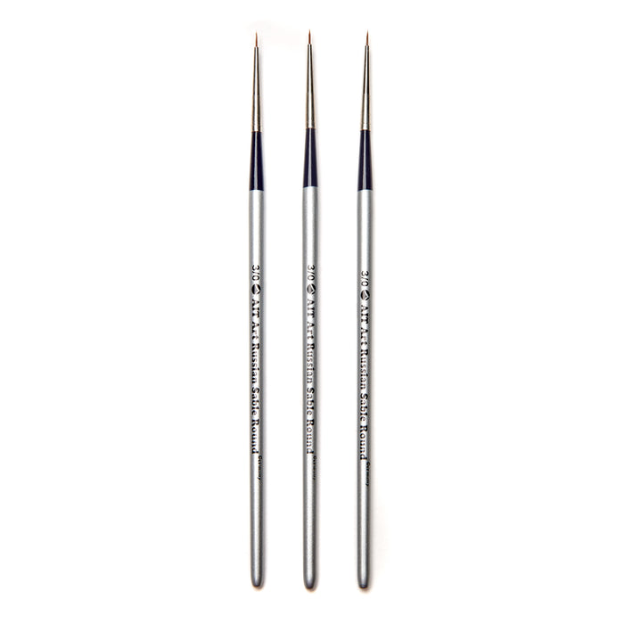 AIT Art Select Pack of 3 Single Size Detail Rounds, Pure Russian Red Sable, Short-Handle Brushes, Handmade in Germany, Pick the Exact Size You Want for Your Project