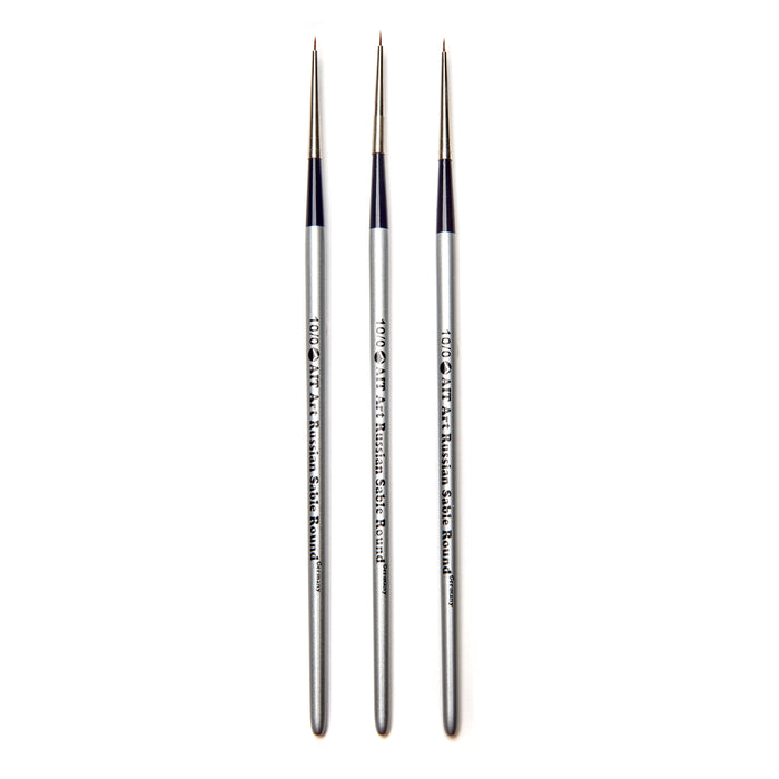 AIT Art Select Pack of 3 Single Size Detail Rounds, Pure Russian Red Sable, Short-Handle Brushes, Handmade in Germany, Pick the Exact Size You Want for Your Project