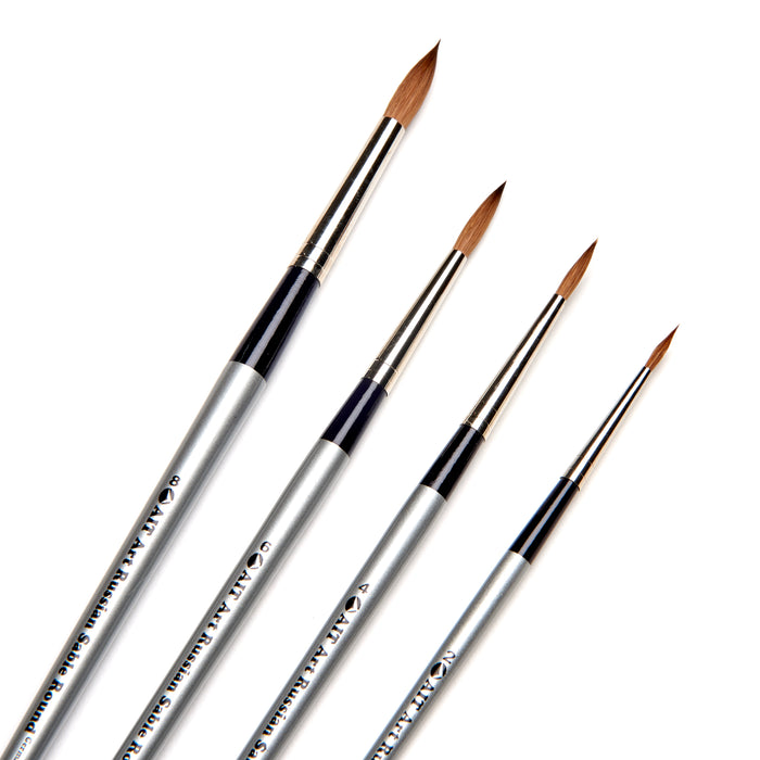 AIT Art Select, Set of 4 Pure Russian Red Sable Round Paint Brushes, Handmade in Germany to Produce Superior Results