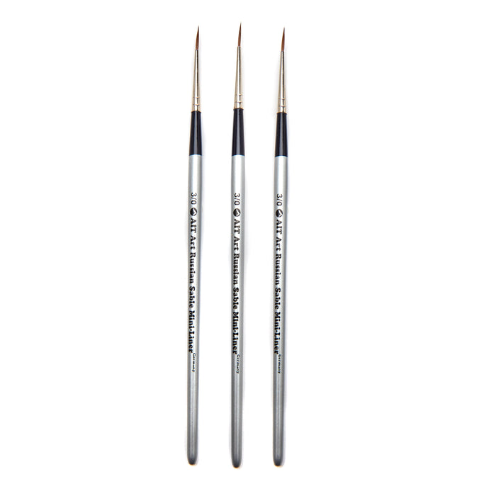 AIT Art Select Pack of 3 Single Size Mini-Liners, Pure Russian Red Sable, Short-Handle Brushes, Handmade in Germany, Pick the Exact Size You Want for Your Project