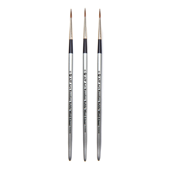 AIT Art Select Pack of 3 Single Size Mini-Liners, Pure Russian Red Sable, Short-Handle Brushes, Handmade in Germany, Pick the Exact Size You Want for Your Project