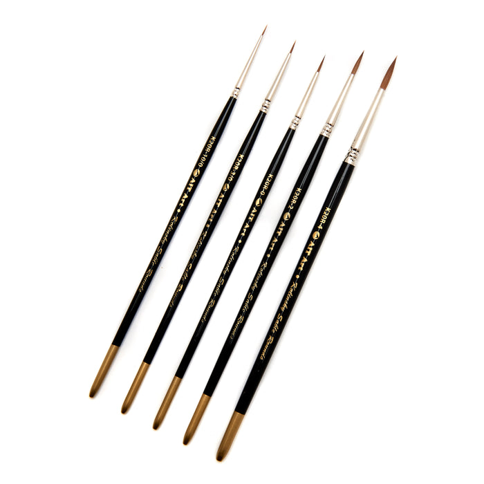 AIT Art Premium Detail Brush Set, 5 Pure Kolinsky Russian Red Sable Paint Brushes, Handmade in USA, Best Quality Set for Ultimate Details with Oil,  Acrylic or Watercolors