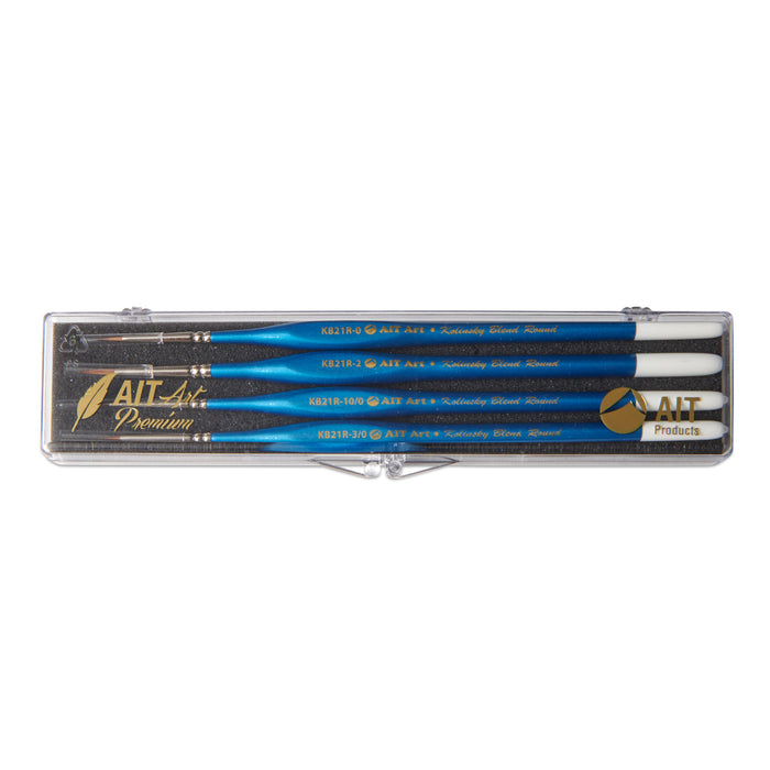 AIT Art Premium Detail Brush Set, 4 Kolinsky Blend Paint Brushes for Miniature Details, Handmade in USA for Trusted Performance, Triangular Handle Design for The Best Grip and Ultimate Precision