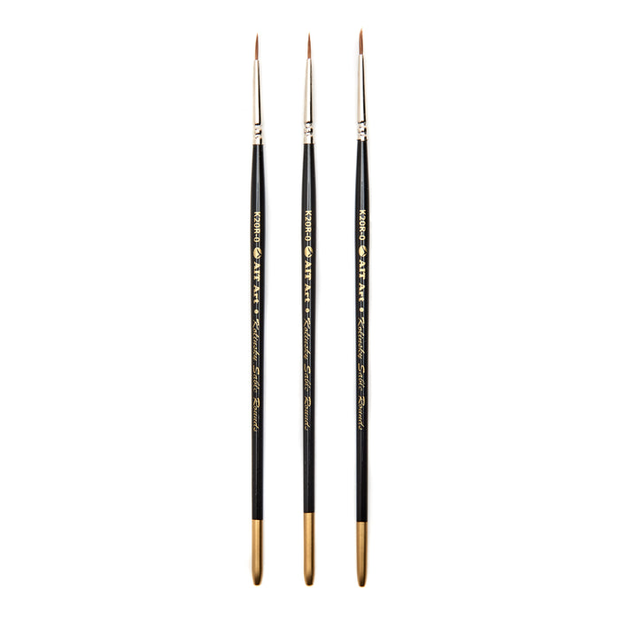 AIT Art Premium Pack of 3 Single Size Kolinsky Short-Handle Round Brushes, Handmade in USA, Pick the Exact Size You Want for Your Project