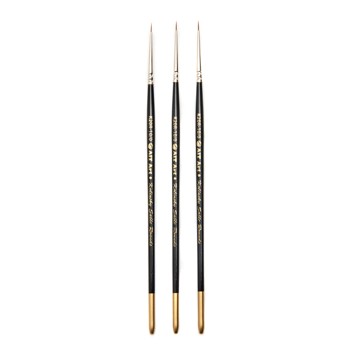 AIT Art Premium Pack of 3 Single Size Kolinsky Short-Handle Round Brushes, Handmade in USA, Pick the Exact Size You Want for Your Project