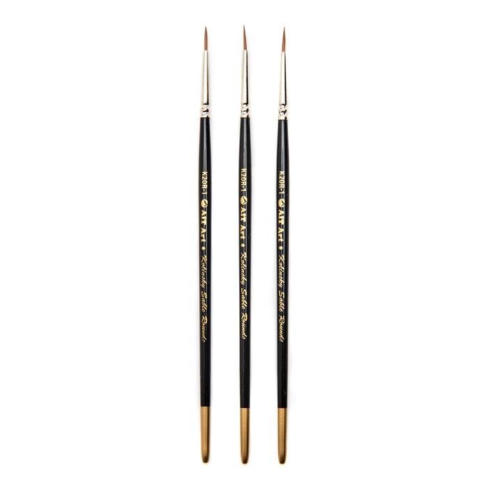 AIT Art Premium Pack of 3 Single Size Kolinsky Short-Handle Round Brushes, Handmade in USA, Pick the Exact Size You Want for Your Project