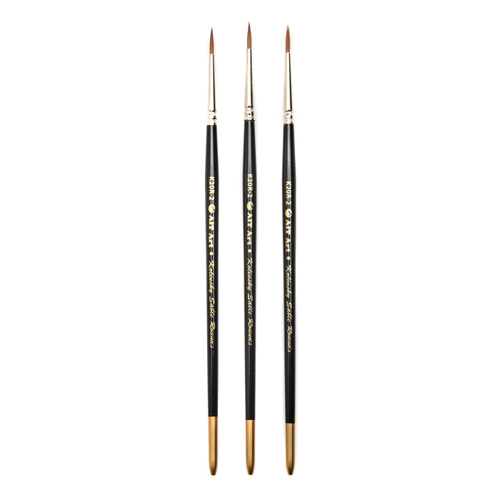 AIT Art Premium Pack of 3 Single Size Kolinsky Short-Handle Round Brushes, Handmade in USA, Pick the Exact Size You Want for Your Project