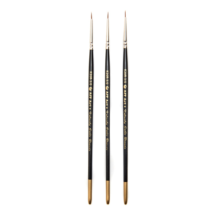 AIT Art Premium Pack of 3 Single Size Kolinsky Short-Handle Round Brushes, Handmade in USA, Pick the Exact Size You Want for Your Project