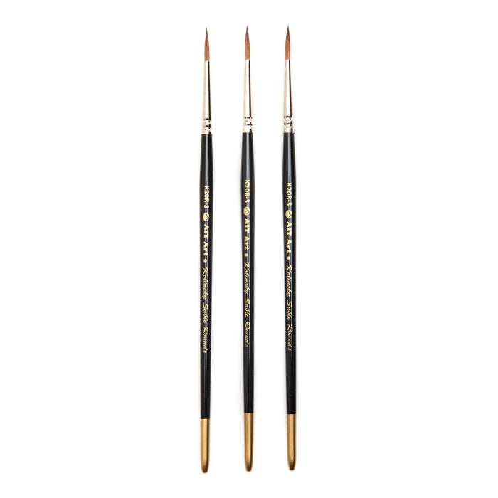 AIT Art Premium Pack of 3 Single Size Kolinsky Short-Handle Round Brushes, Handmade in USA, Pick the Exact Size You Want for Your Project