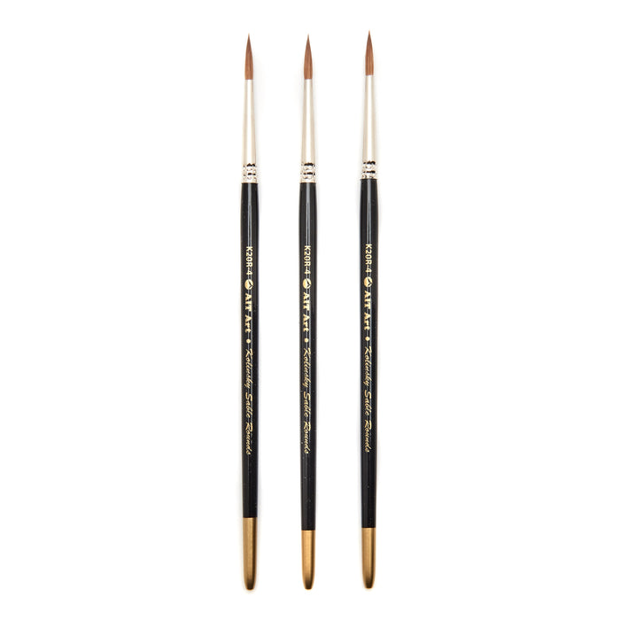 AIT Art Premium Pack of 3 Single Size Kolinsky Short-Handle Round Brushes, Handmade in USA, Pick the Exact Size You Want for Your Project