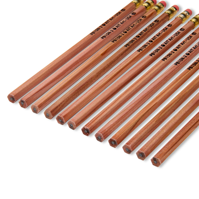 AIT Art Wood Pencils, Pack of 12, Unsharpened, No. 2 HB Lead, Latex Free Erasers, Made in USA to Handle Any Writing Task with Ease