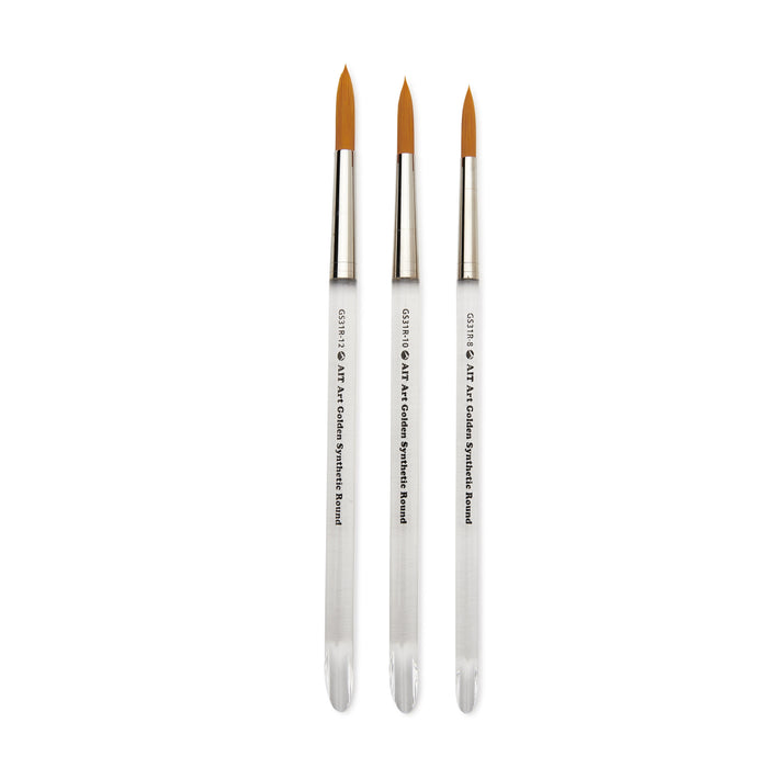 Pack of 3 Short-Handle Round Brushes, Clear Acrylic Handles with Beveled End, Handmade in USA, Pick the Size You Want for Your Project