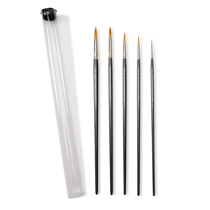 AIT Art Select Paint Brush Set, 5 Long Handle Synthetic Blend Round Paint Brushes, Handmade in USA, Set for Superior Results with Oil, Acrylic, and Watercolors