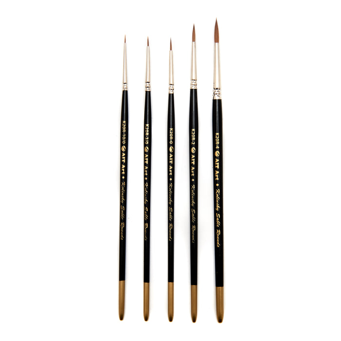 AIT Art Premium Detail Brush Set, 5 Pure Kolinsky Russian Red Sable Paint Brushes, Handmade in USA, Best Quality Set for Ultimate Details with Oil,  Acrylic or Watercolors