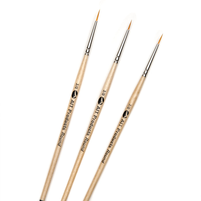 Pack of 3 Single Size Short-Handle Round Brushes, Handmade in USA, Pick the Exact Size You Want for Your Project